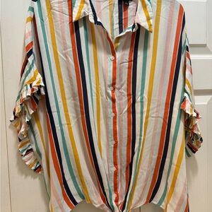 a.n.a Multi Colored Cuffed Sleeve Button Down Shirt